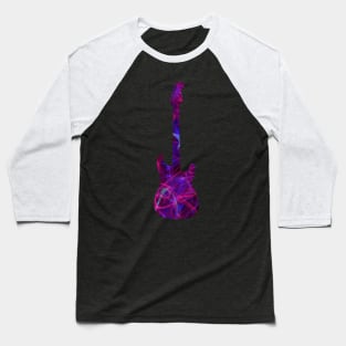 Pink Flame Guitar Silhouette on Black Baseball T-Shirt